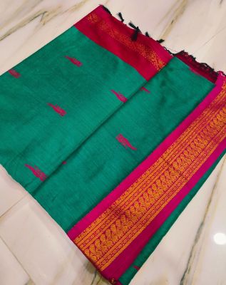 Sea Green Pure Handloom Gadwal Saree From Bengal