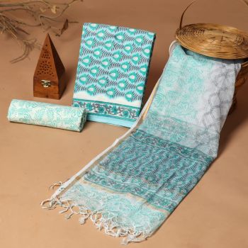Eastern Blue Doria Dupatta Cotton Flower Design suit