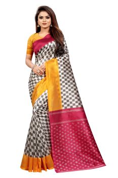 Red & Yellow Butter Silk Ikkat Type Of Saree