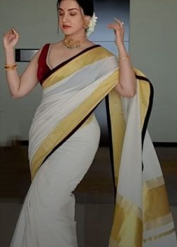 White Line By Linen Zari Golden Saree
