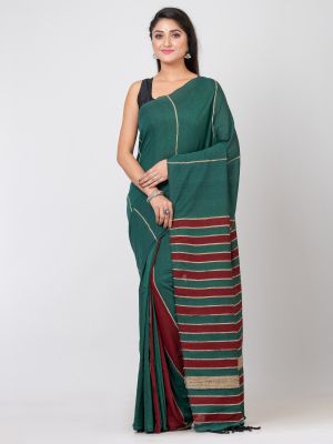 Green Pure Handloom Khesh Cotton Saree From Bengal