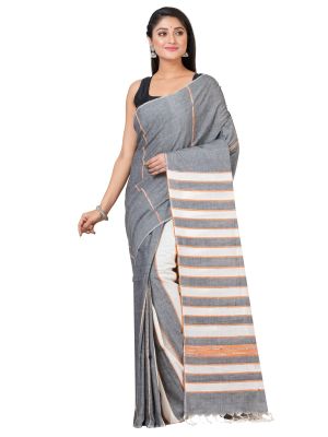 Gray Pure Handloom Khesh Cotton Saree From Bengal