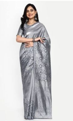 Silver Pure Handloom Silk Saree From Banaras