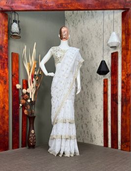 White Sequence Georgette Party Wear Mirror Work Blouse Saree