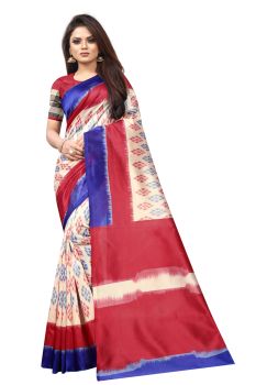 Beige & Red Butter Silk Saree