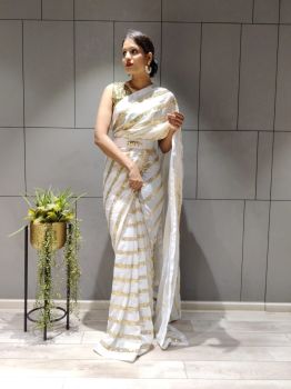 White Motifs Sequence Work Georgette Saree