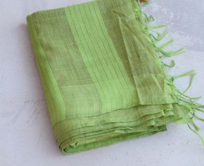 Parrot Green Pure Handloom Baswada Silk Saree From Bihar