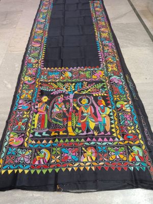 Black Pure Handloom Kantha Silk Saree From Bengal