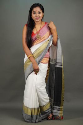 White Pure Handloom Cotton Saree From Bengal