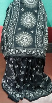 Black kantha Art Silk Flower Design Saree From Bengal