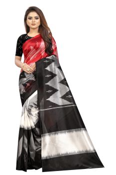 Red & Black Butter Silk Ikkat Type Of Saree