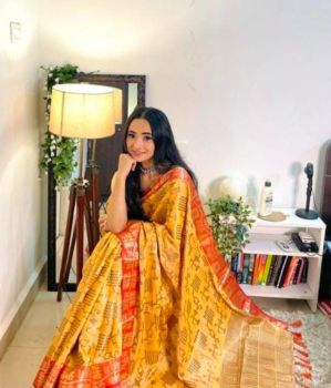 Yellow Banarasi Art Silk Saree From Banaras