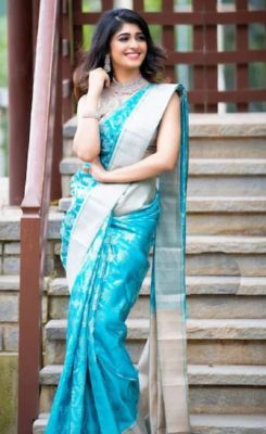 Aqua Blue Pure Handloom Silk Saree From Banaras