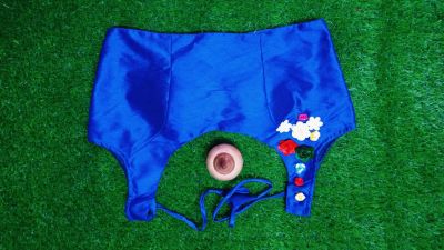 Blue Flower Raw Silk Padded Ready Made Blouse