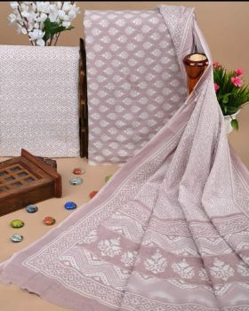 Warm Grey Pure Handloom Suit With Cotton Dupatta