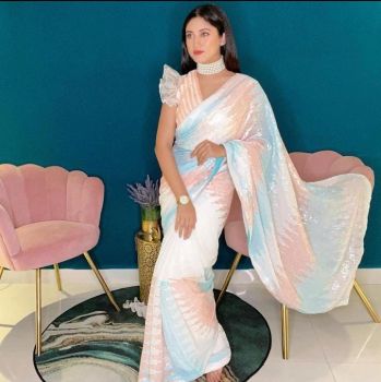 White Embroidery Work Georgette Saree