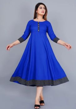 Royel Blue Cotton Anarkali Kurti From Bengal