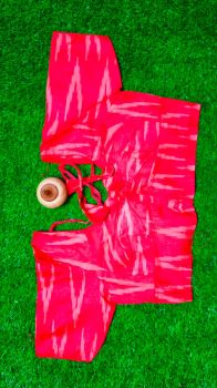 Red Temple Cotton Pad Readymade Blouse