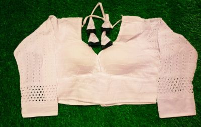 White Full Hata Hakoba Cotton Pad Readymade Blouse