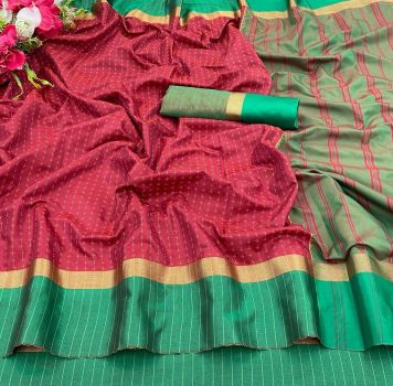 Brick Red Soft Silk Tapur Tupur Saree From Bengal