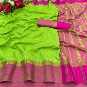 Parrot Green Soft Silk Tapur Tupur Saree From Bengal