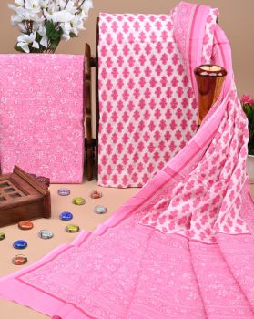 Pink Handloom Suit With Cotton Dupatta