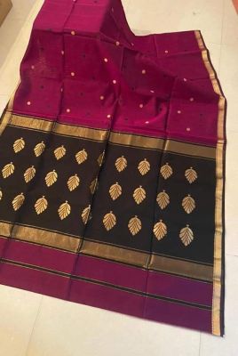 Purple Pure Handloom Maheshwari Silk Cotton Saree From Bengal