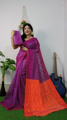 Purple Pure Handloom Cotton Saree From Bengal
