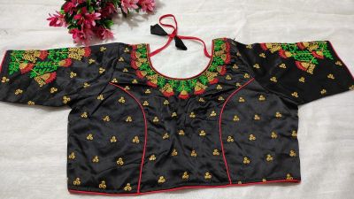 Black Flower Raw Silk Non Pad Readymade Blouse