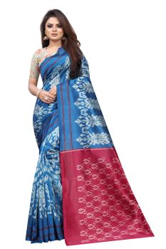 Blue Butter Silk Ikkat Saree