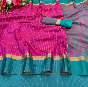 Pink Soft Silk Tapur Tupur Saree From Bengal