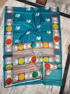 Dark Aquamarine Pure Handloom Maheshwari Silk Cotton Saree From Bengal