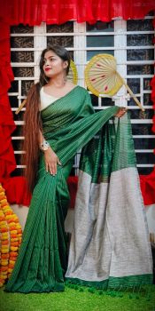 Green Pure Handloom Cotton Saree From Bengal