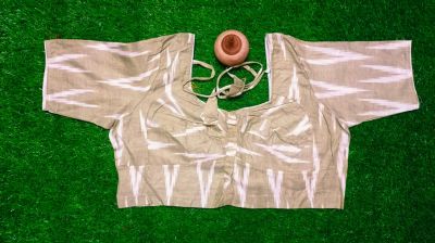 Cream Temple Cotton Pad Readymade Blouse