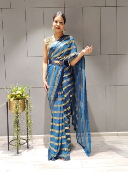 Blue Motifs Sequence Work Georgette Saree