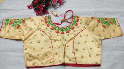 Cream Flower Raw Silk Non Pad Readymade Blouse