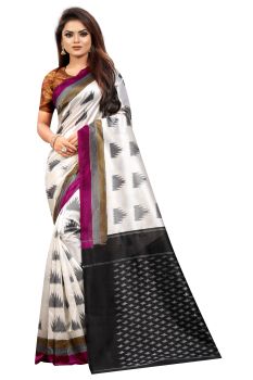 Off-White & Black Butter Silk Ikkat Type Of Saree
