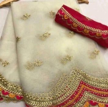 White Organza Silk Saree From Bengal