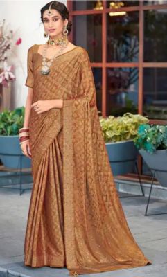 Brown Pure Handloom Silk Saree From Banaras