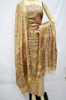 Cream & Green Katan Silk Suit