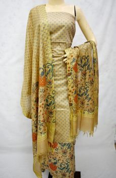 Cream & Blue Katan Silk Suit