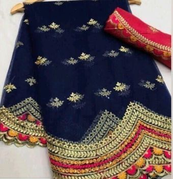 Blue Organza Silk Saree From Bengal