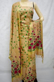 Cream & Pink Katan Silk Suit