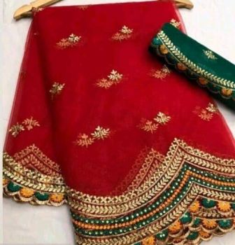 Red Organza Silk Saree From Bengal