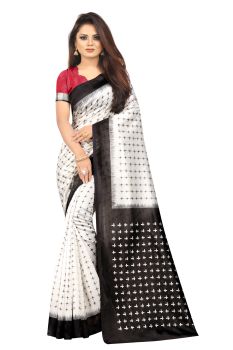Off-White & Black Butter Silk Saree