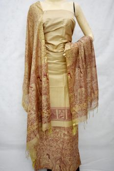 Cream & Red Katan Silk Suit