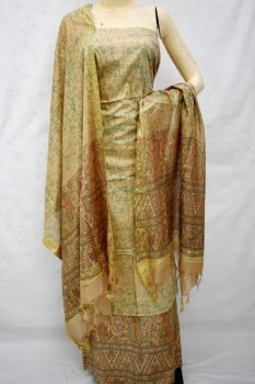 Green & Cream Katan Silk Suit