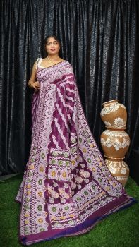 Grape Purple Pure Handloom Jamdani Saree From Bengal