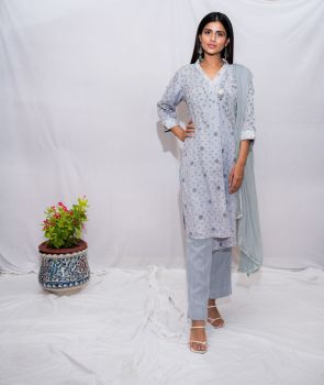 Blue Floral Printed Kurta Set