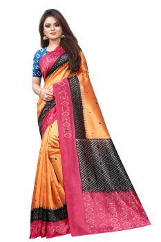 Orange & Red Butter Silk Saree